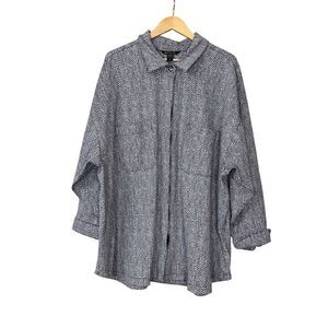 Athleta Shirt Jacket Textured Button Up Braiden Black White size 3X